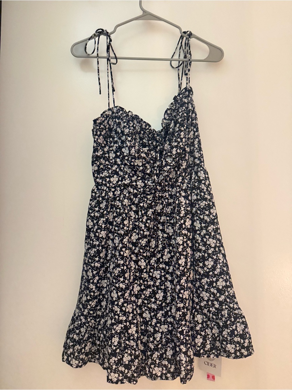 Cider Black and White Floral Ruffle Dress NWT